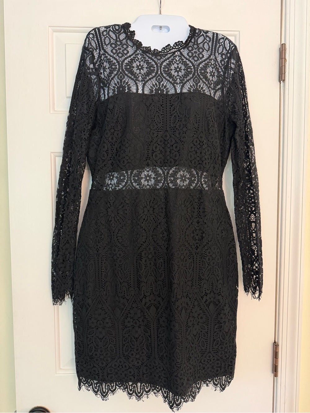 Lulus Black Lace Sheath Dress Illusion Long Sleeve Size L